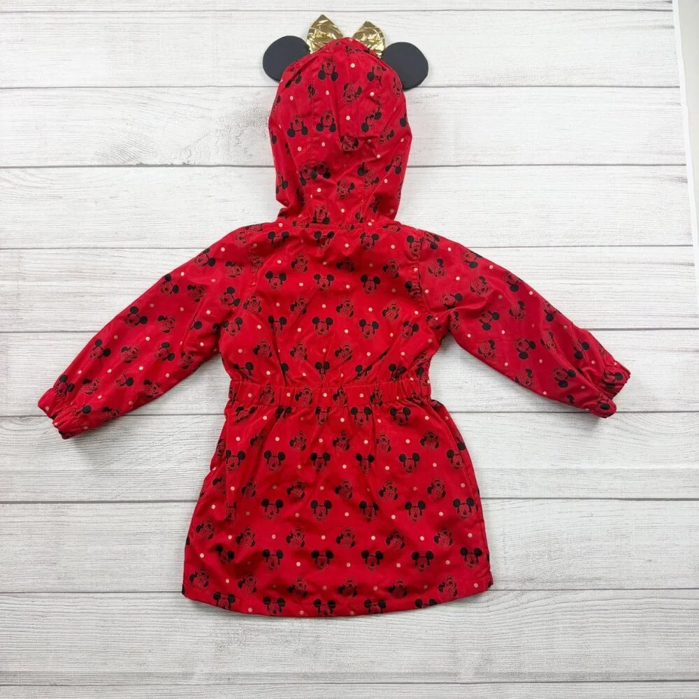 Disney Minnie Mouse Toddler Girls Red Hooded Raincoat Gold Bow Ears Jacket 3T - Picture 4 of 4